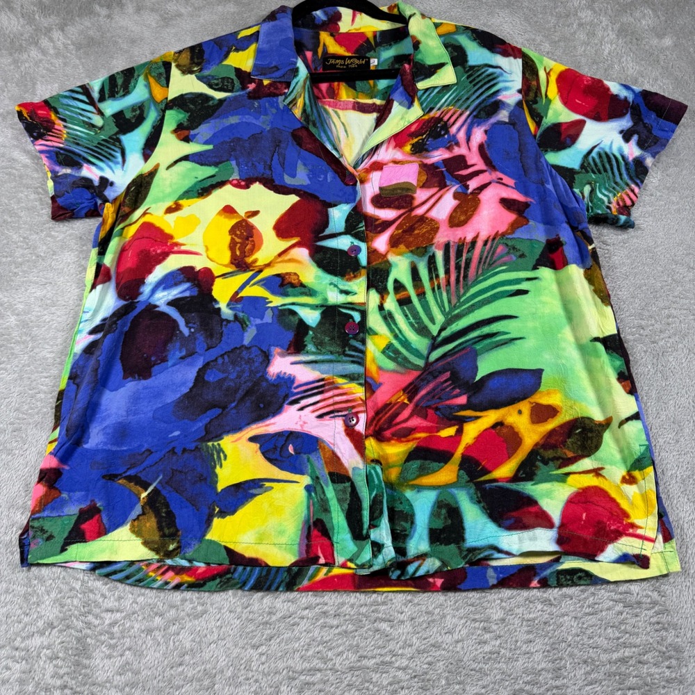 Jams World Button Up Shirt Womens Large Multicolor Versailles Floral Art Print